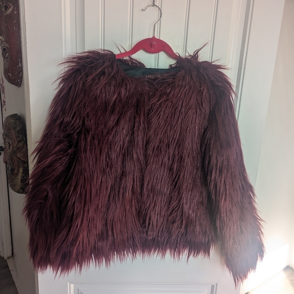 Lanshfei - XXL Juniors - Burgundy Faux Fur Coat